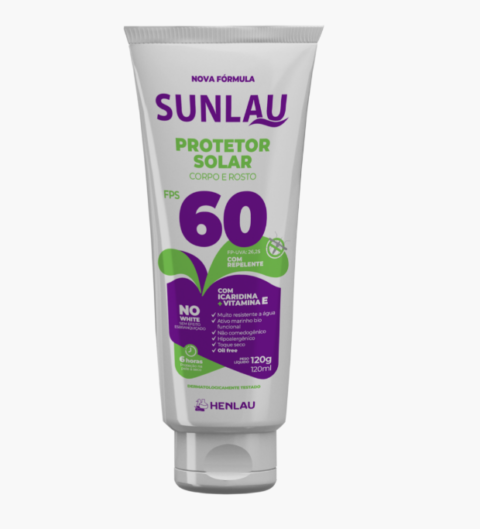 PROTETOR SOLAR SUNLAU FPS 60 120g C/ REPELENTE HENLAU