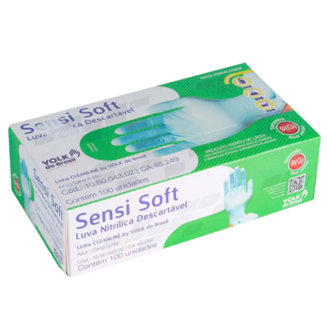 LUVA NITRILICA DESCARTAVEL SENSI SOFT AZUL VOLK - C.A. 46249